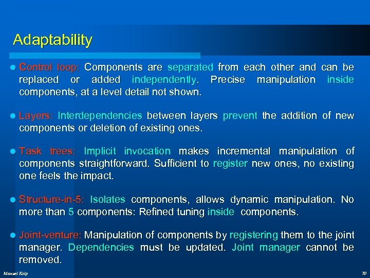 Adaptability l Control loop: Components are separated from each other and can be replaced