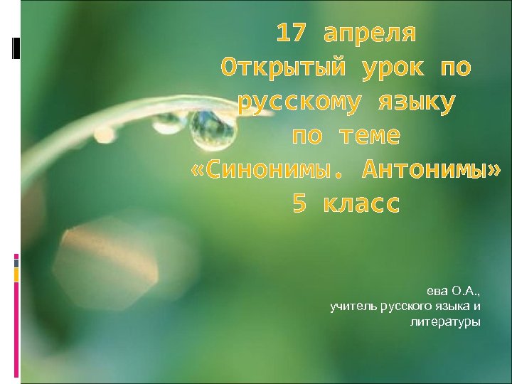 17 апреля Открытый урок по русскому языку по теме «Синонимы. Антонимы» 5 класс ева