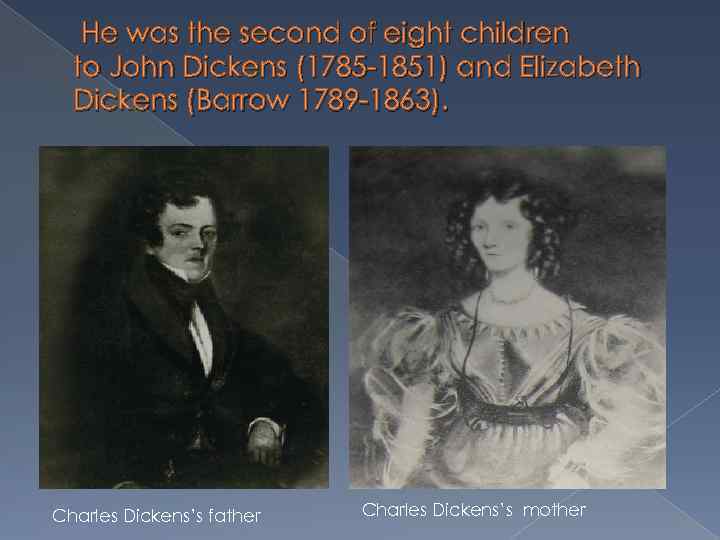 He was the second of eight children to John Dickens (1785 -1851) and Elizabeth