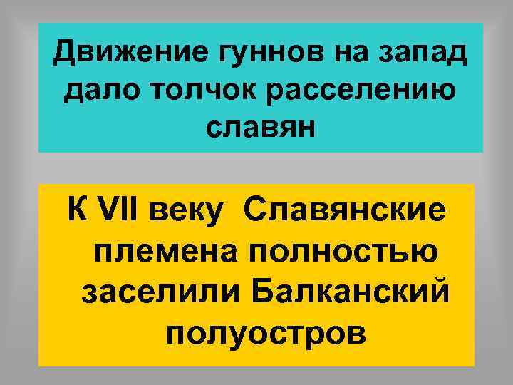 Движение гуннов на запад дало толчок расселению славян К VII веку Славянские племена полностью