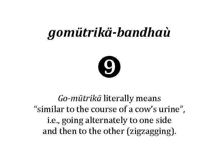 gomütrikä-bandhaù } Go-mütrikä literally means “similar to the course of a cow’s urine”, i.
