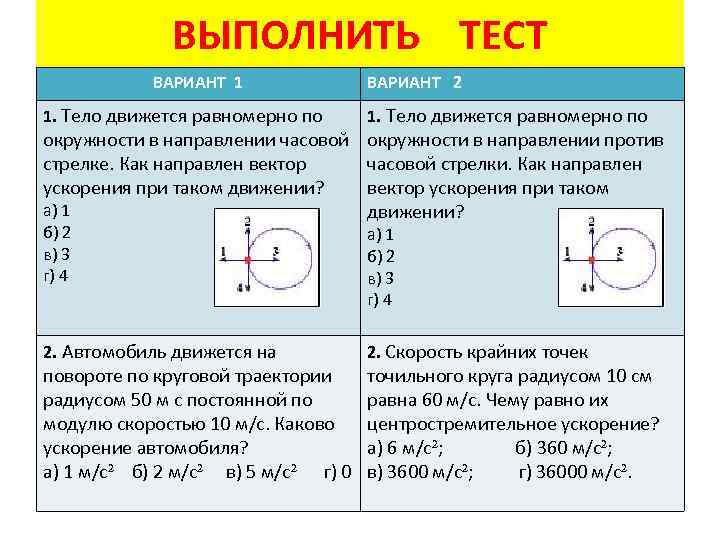 Против часовой стрелки в какую сторону. Тело движется равномерно по окружности вариант 1. Ускорение часовой стрелки. Тело движется равномерно по окружности против часовой стрелки. Тело движется против часовой стрелки линейная скорость.