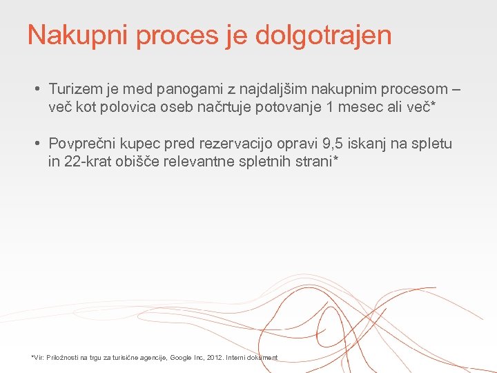 Nakupni proces je dolgotrajen • Turizem je med panogami z najdaljšim nakupnim procesom –