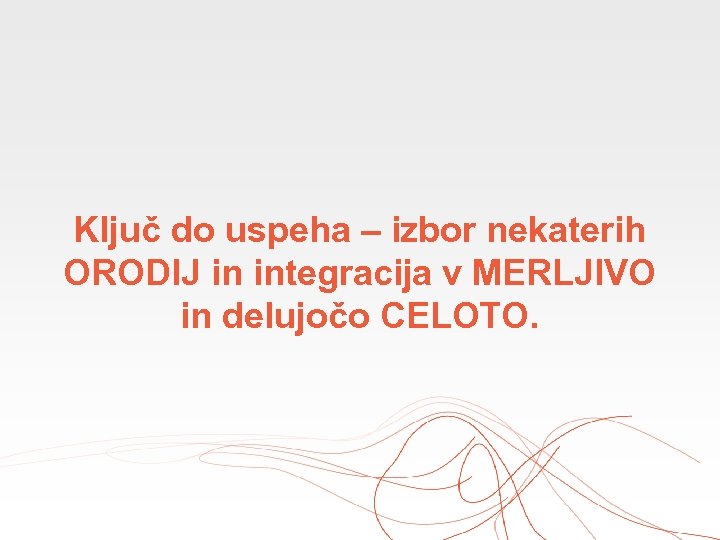 Ključ do uspeha – izbor nekaterih ORODIJ in integracija v MERLJIVO in delujočo CELOTO.