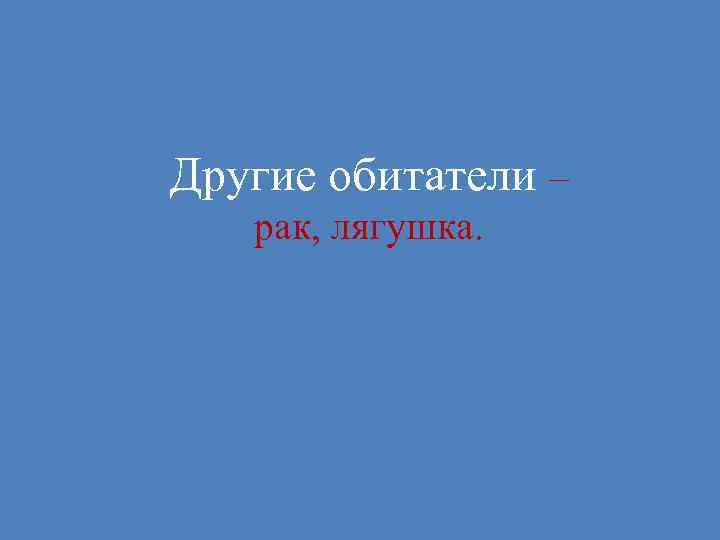 Другие обитатели – рак, лягушка. 