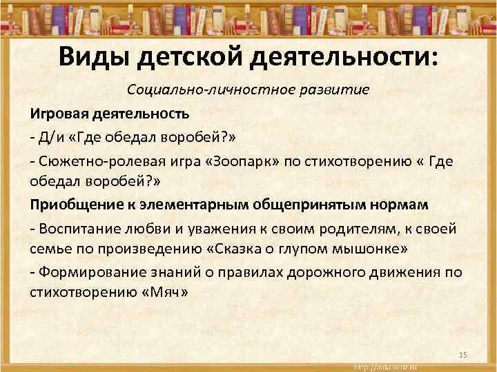 Виды детской деятельности: Социально-личностное развитие Игровая деятельность - Д/и «Где обедал воробей? » -