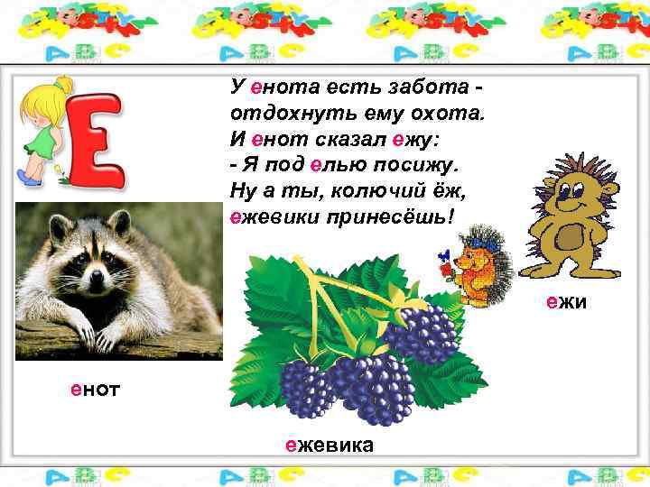У енота есть забота отдохнуть ему охота. И енот сказал ежу: - Я под