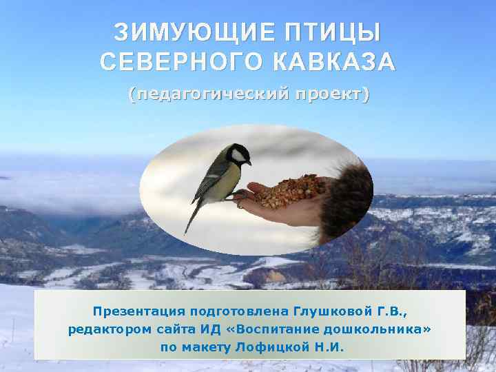 ЗИМУЮЩИЕ ПТИЦЫ СЕВЕРНОГО КАВКАЗА (педагогический проект) Презентация подготовлена Глушковой Г. В. , редактором сайта