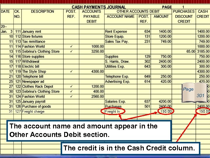 Page 301 31 127 Freight charge Freight In 150. 00 The account name and