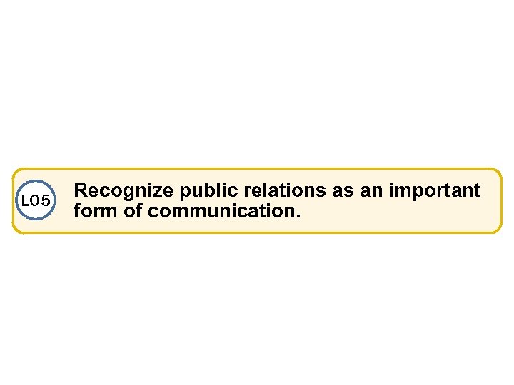 LO 5 Recognize public relations as an important form of communication. 