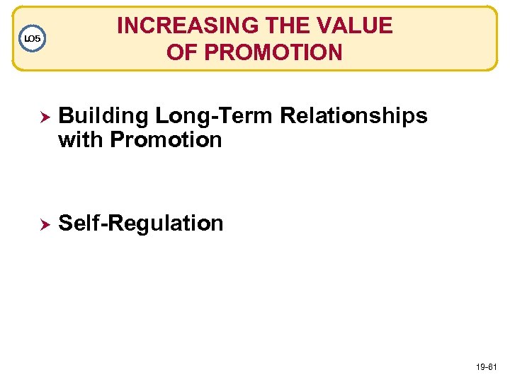 LO 5 INCREASING THE VALUE OF PROMOTION Building Long-Term Relationships with Promotion Self-Regulation 19