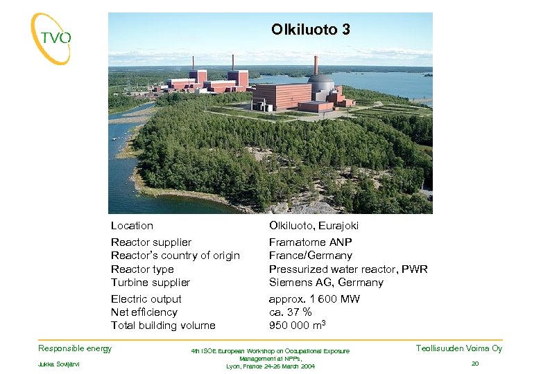Olkiluoto 3 Location Reactor supplier Reactor’s country of origin Reactor type Turbine supplier Olkiluoto,