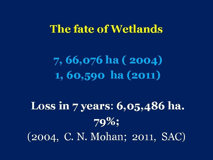 The fate of Wetlands 7, 66, 076 ha ( 2004) 1, 60, 590 ha