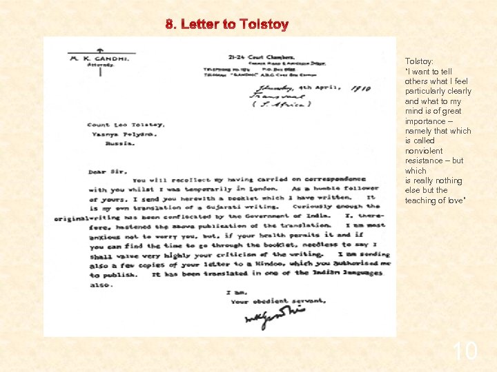 8. Letter to Tolstoy: “I want to tell others what I feel particularly clearly