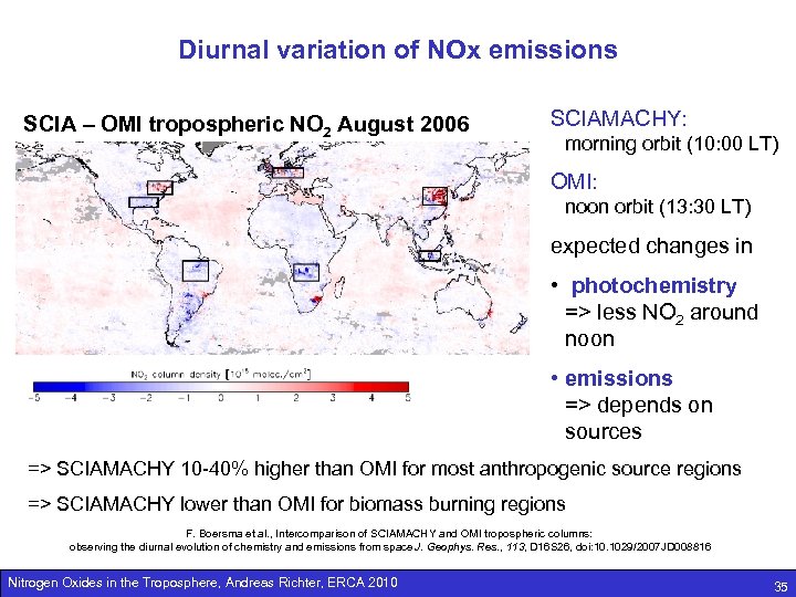 Diurnal variation of NOx emissions SCIA – OMI tropospheric NO 2 August 2006 SCIAMACHY: