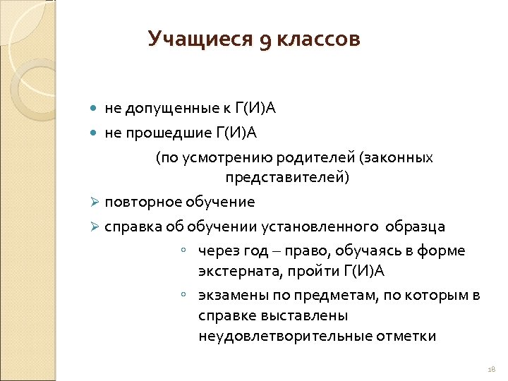 Учащиеся 9 классов не допущенные к Г(И)А не прошедшие Г(И)А (по усмотрению родителей (законных