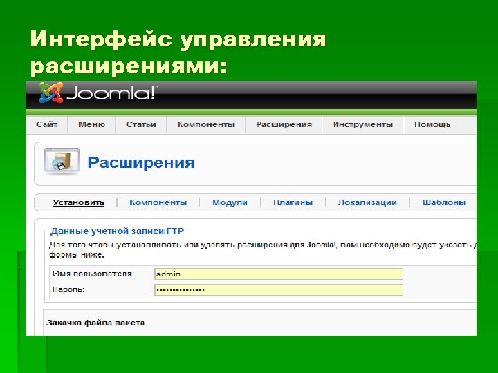 Интерфейс управления расширениями: 