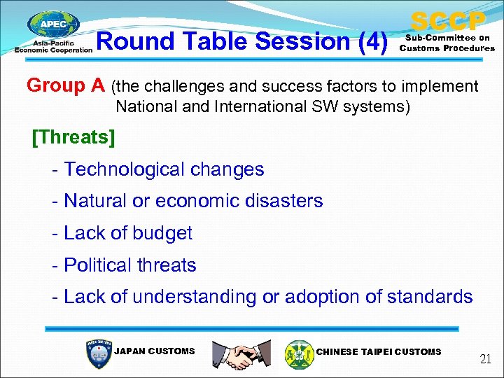 Round Table Session (4) SCCP Sub-Committee on Customs Procedures Group A (the challenges and
