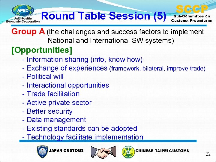 Round Table Session (5) SCCP Sub-Committee on Customs Procedures Group A (the challenges and