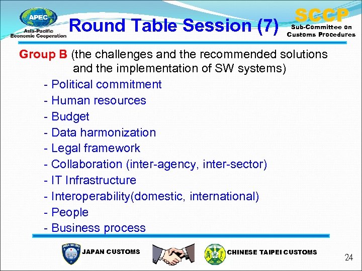 Round Table Session (7) SCCP Sub-Committee on Customs Procedures Group B (the challenges and