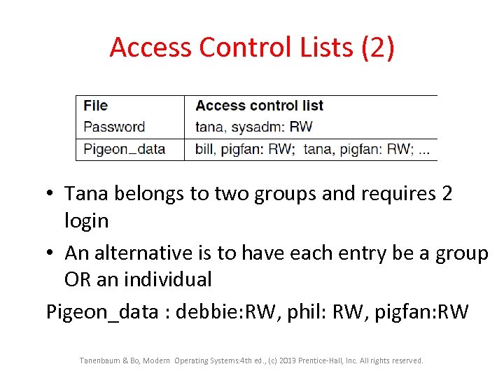 Access Control Lists (2) • Tana belongs to two groups and requires 2 login