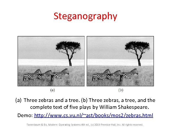 Steganography (a) Three zebras and a tree. (b) Three zebras, a tree, and the