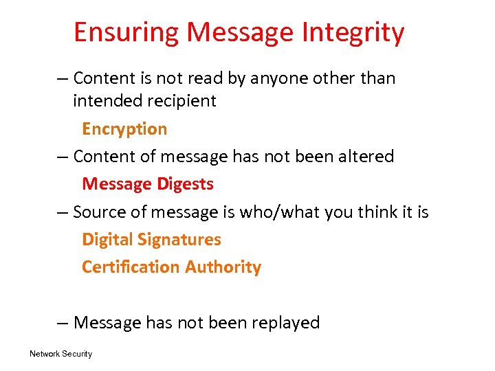 Ensuring Message Integrity – Content is not read by anyone other than intended recipient