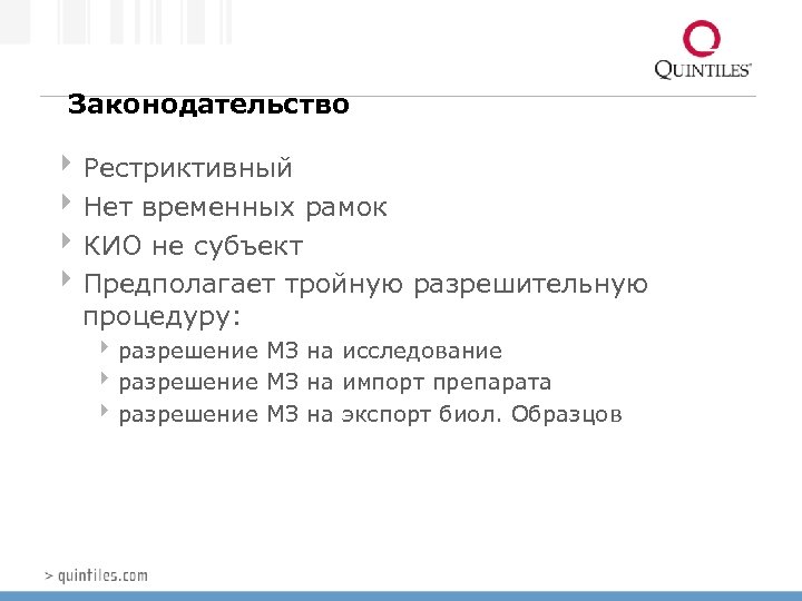 Законодательство 4 Рестриктивный 4 Нет временных рамок 4 КИО не субъект 4 Предполагает тройную
