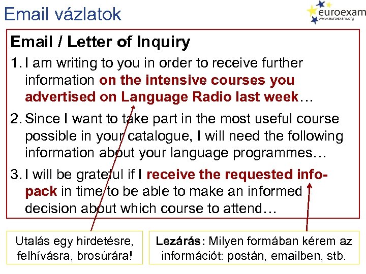 Email vázlatok Email / Letter of Inquiry 1. I am writing to you in