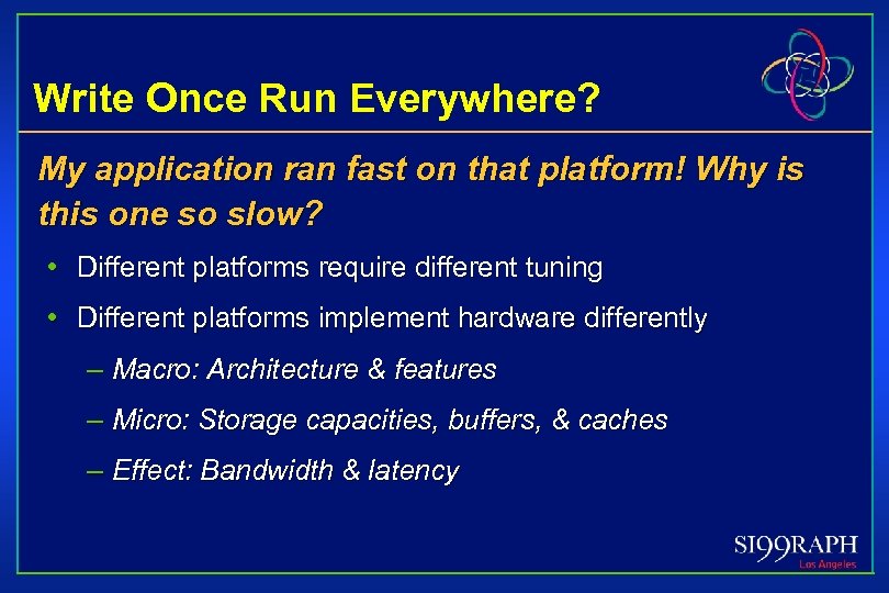 Write Once Run Everywhere? My application ran fast on that platform! Why is this
