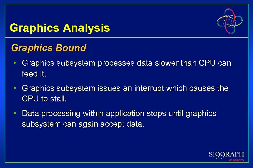 Graphics Analysis Graphics Bound • Graphics subsystem processes data slower than CPU can feed