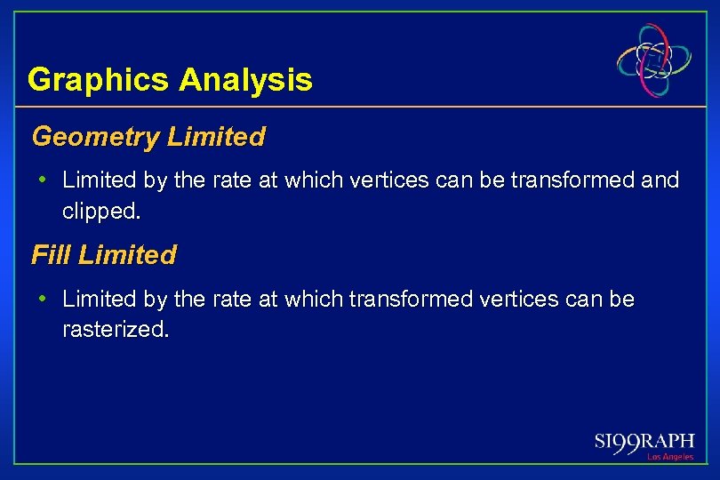 Graphics Analysis Geometry Limited • Limited by the rate at which vertices can be