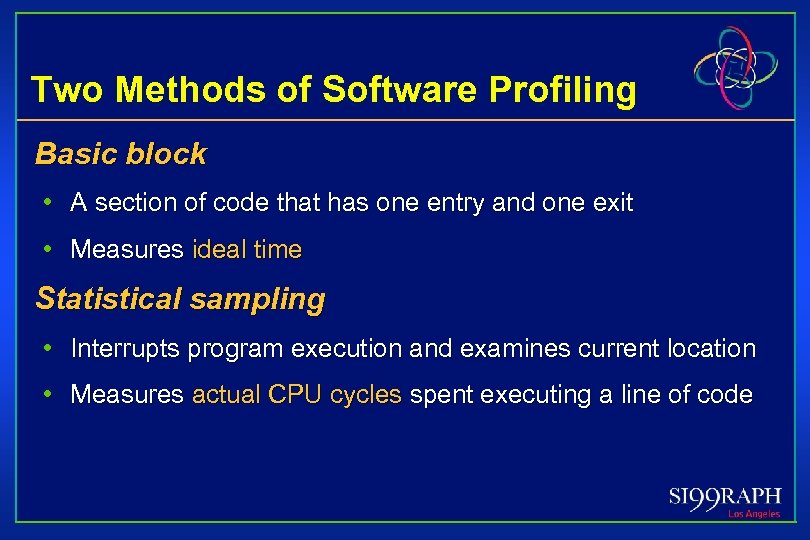 Two Methods of Software Profiling Basic block • A section of code that has