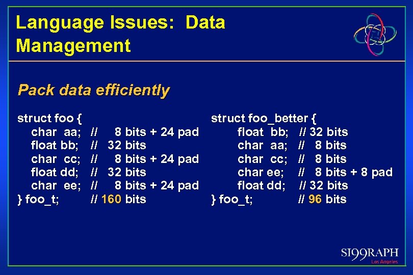Language Issues: Data Management Pack data efficiently struct foo { char aa; float bb;