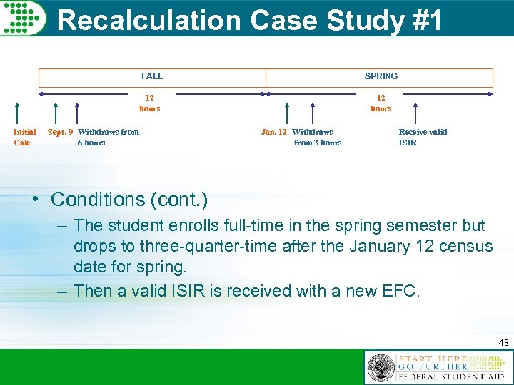 Recalculation Case Study #1 FALL 12 hours Initial Calc SPRING 12 hours Sept. 9