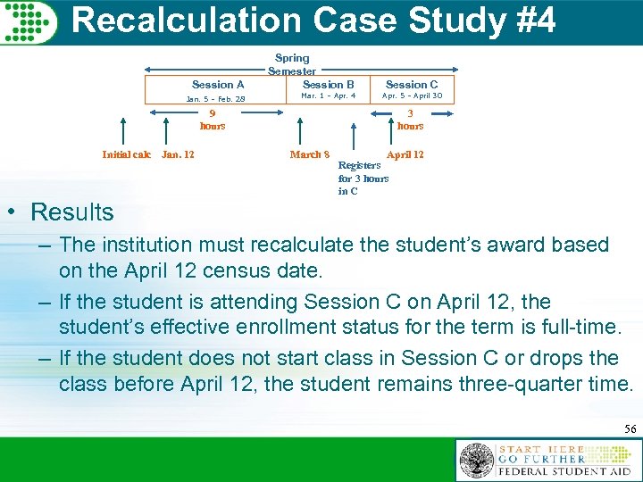 Recalculation Case Study #4 Session A Spring Semester Session B Jan. 5 – Feb.