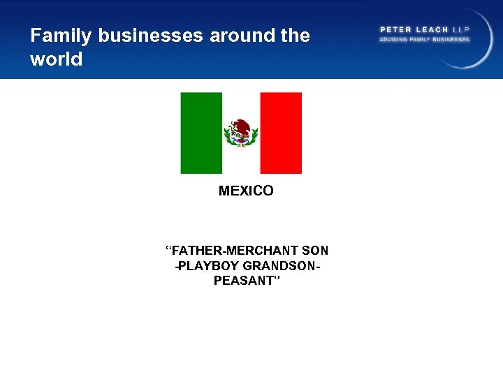 Family businesses around the world MEXICO “FATHER-MERCHANT SON -PLAYBOY GRANDSONPEASANT” 