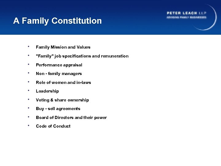 A Family Constitution • Family Mission and Values • 