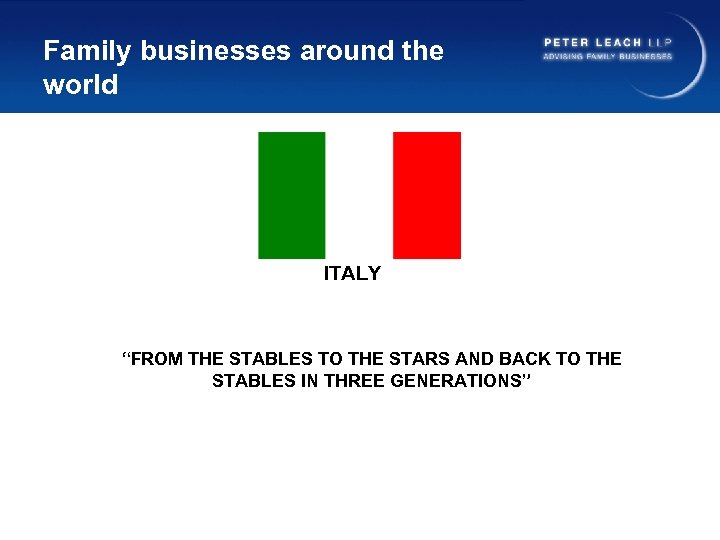 Family businesses around the world ITALY “FROM THE STABLES TO THE STARS AND BACK