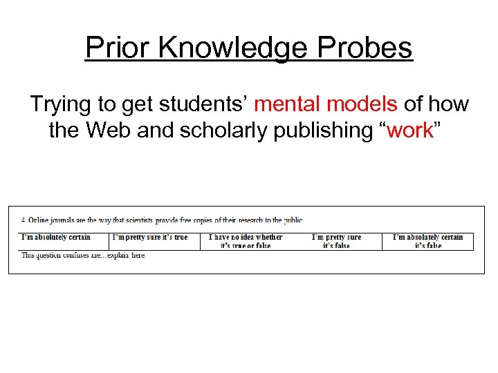 Prior Knowledge Probes Trying to get students’ mental models of how the Web and