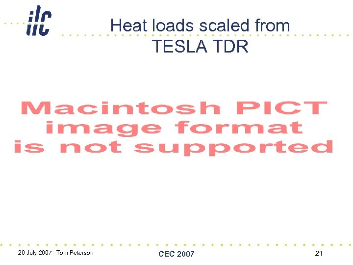 Heat loads scaled from TESLA TDR 20 July 2007 Tom Peterson CEC 2007 21