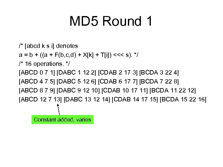 MD 5 Round 1 /* [abcd k s i] denotes a = b +