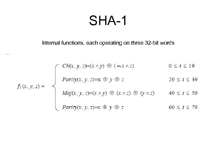 SHA-1 Internal functions, each operating on three 32 -bit words 