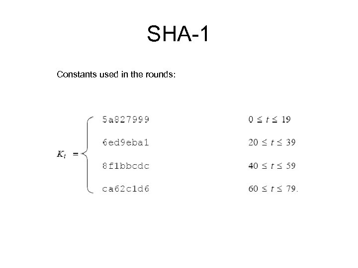 SHA-1 Constants used in the rounds: 