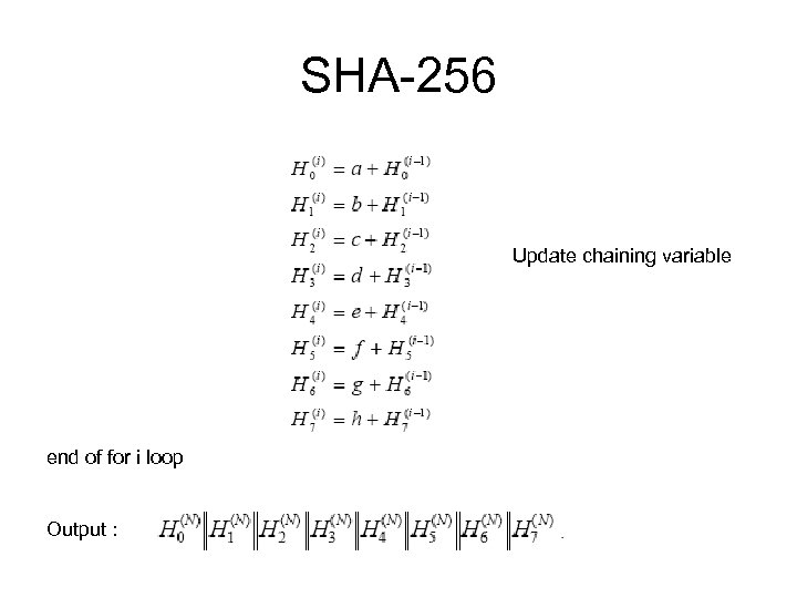 SHA-256 Update chaining variable end of for i loop Output : 