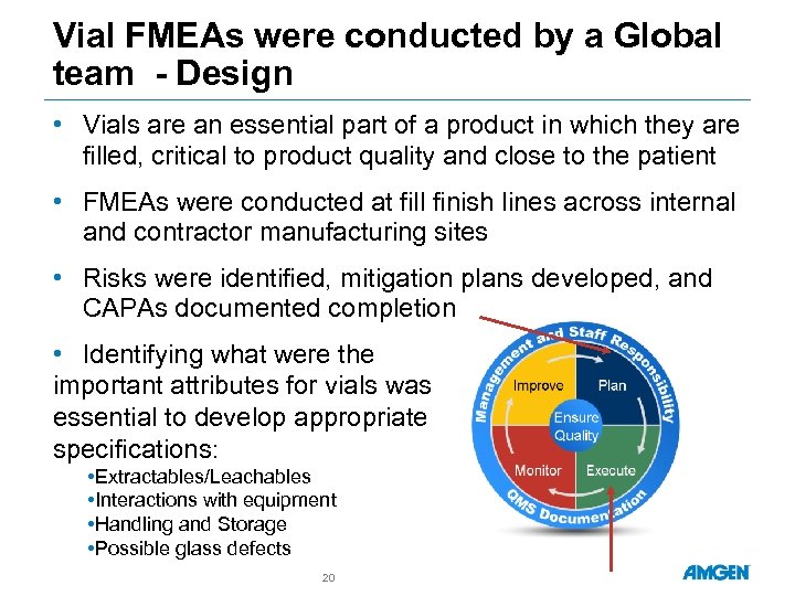 Vial FMEAs were conducted by a Global team - Design • Vials are an