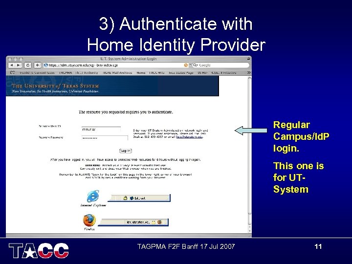 3) Authenticate with Home Identity Provider Regular Campus/Id. P login. This one is for