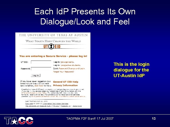Each Id. P Presents Its Own Dialogue/Look and Feel This is the login dialogue