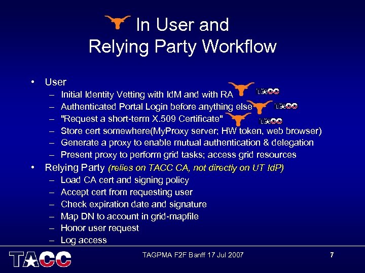 In User and Relying Party Workflow • User – – – • Initial Identity