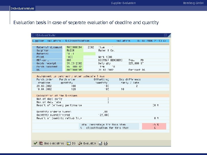Supplier Evaluation Individual analysis Evaluation basis in case of separate evaluation of deadline and